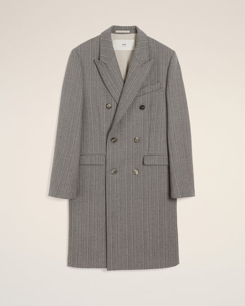 Grey Wool Herringbone Double Breasted Coat - 2 - Ami Paris
