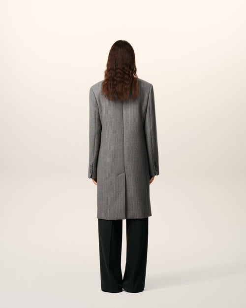 Grey Wool Herringbone Double Breasted Coat - 5 - Ami Paris
