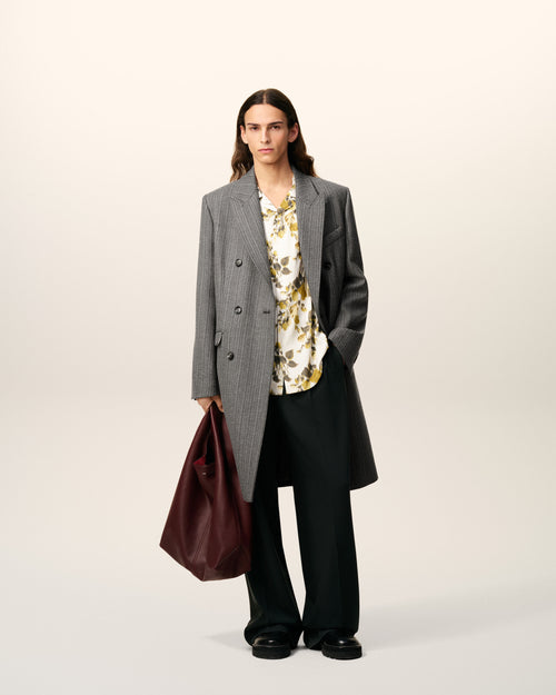 Grey Wool Herringbone Double Breasted Coat - 1 - Ami Paris