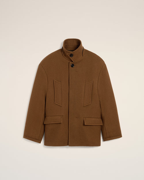 Chaquetón oversize de cuello alto de lana marrón  - 2 - Ami Paris