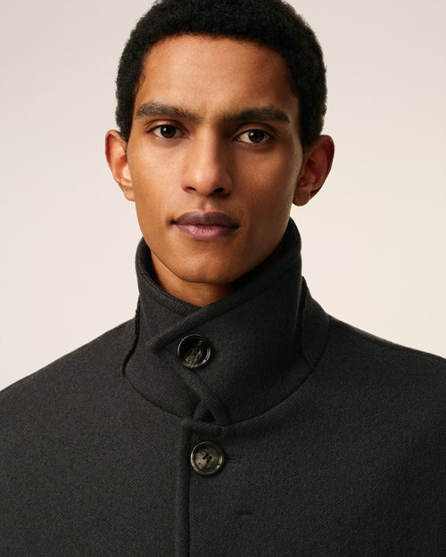 Black Wool Oversized High Collar Pea Coat  - 4 - Ami Paris