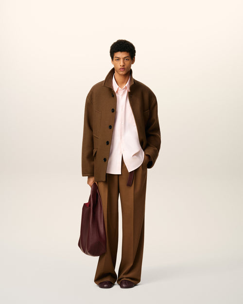 Brown Wool Oversized High Collar Pea Coat  - 1 - Ami Paris