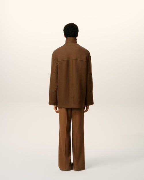 Brown Wool Oversized High Collar Pea Coat  - 5 - Ami Paris