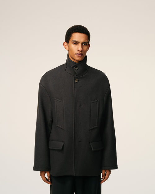 Black Wool Oversized High Collar Pea Coat  - 3 - Ami Paris