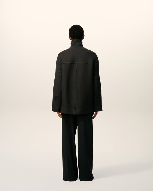 Caban Noir Col Montant Oversize En Laine - 5 - Ami Paris