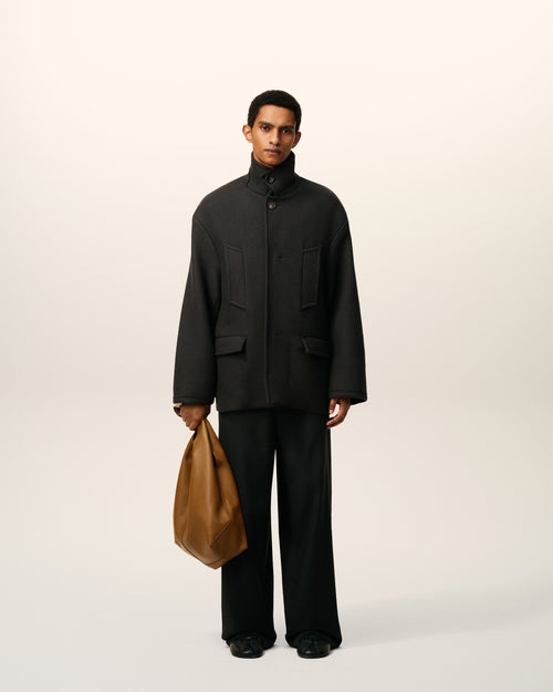 Caban Noir Col Montant Oversize En Laine - 1 - Ami Paris