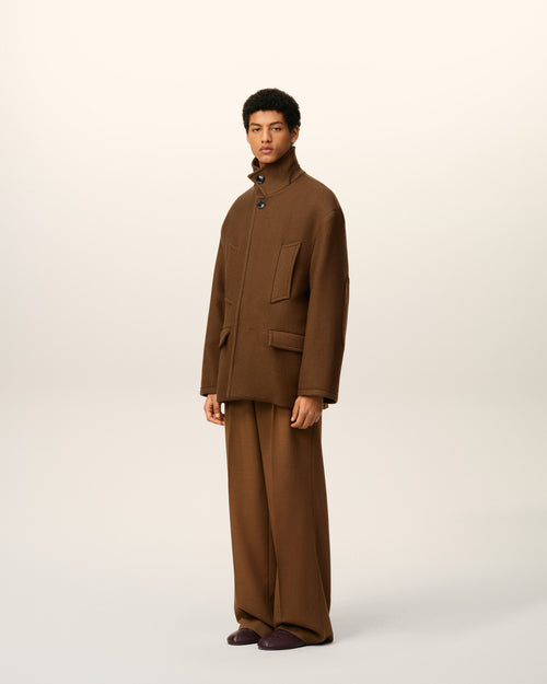 Caban Marron Col Montant Oversize En Laine - 6 - Ami Paris