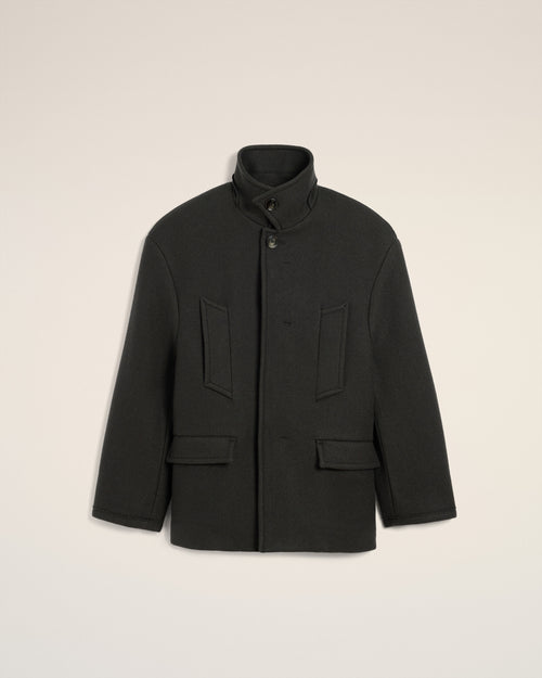 Black Wool Oversized High Collar Pea Coat  - ANTHRACITE - Ami Paris