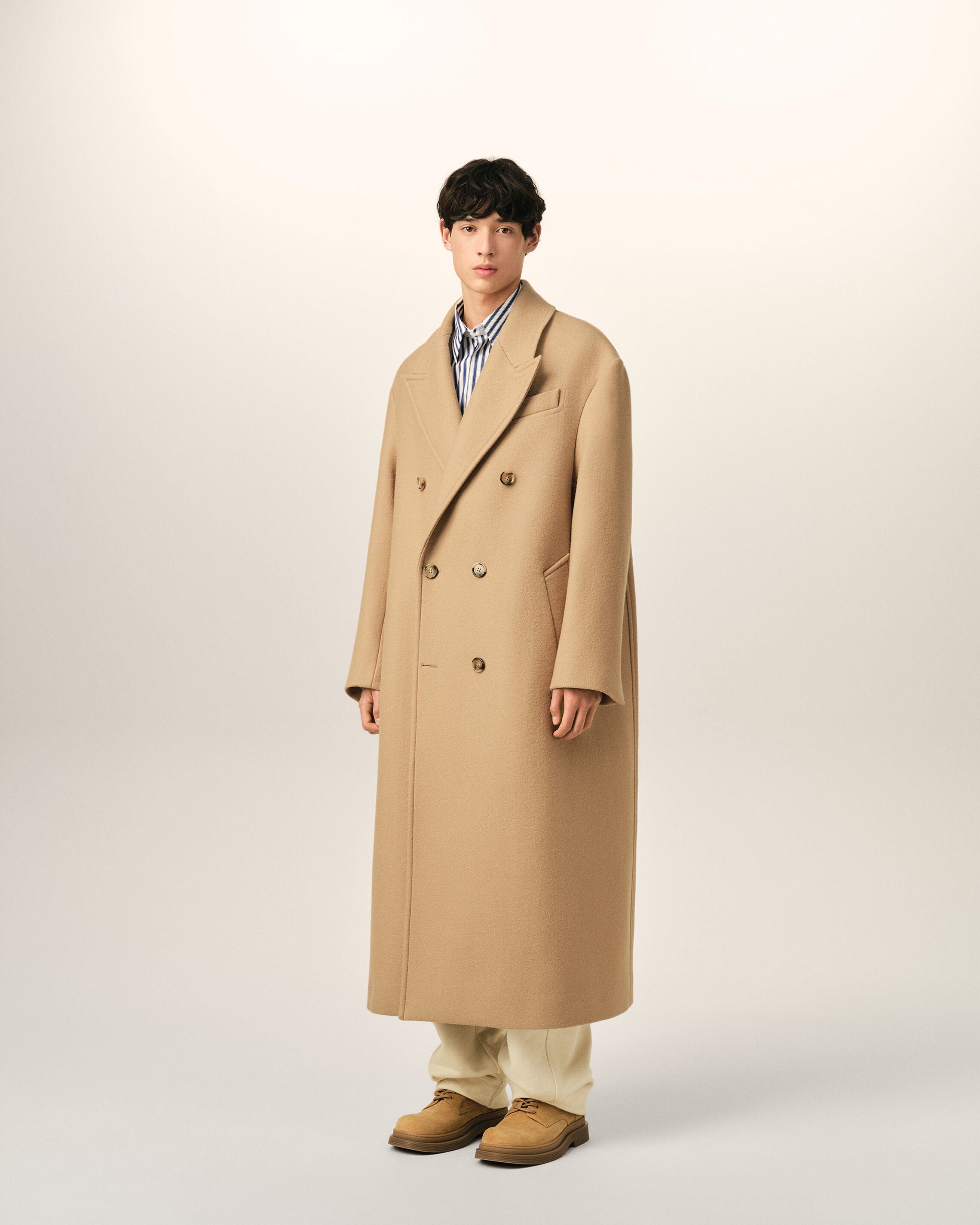 Long beige double breasted wool coat - 6