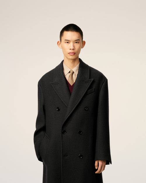 Black Wool Double Breasted Long Coat - 3 - Ami Paris