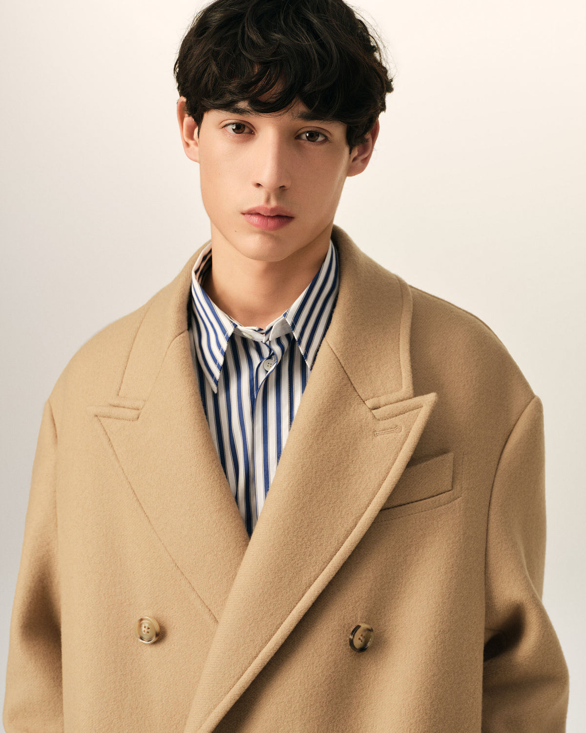 Long beige double breasted wool coat - 4