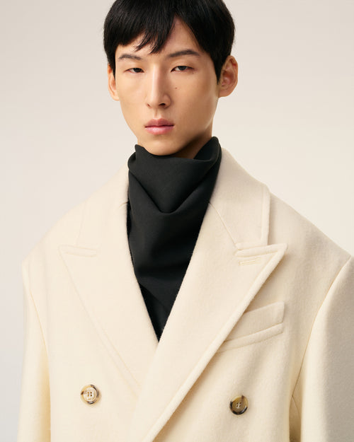 White Wool Double Breasted Long Coat - 4 - Ami Paris