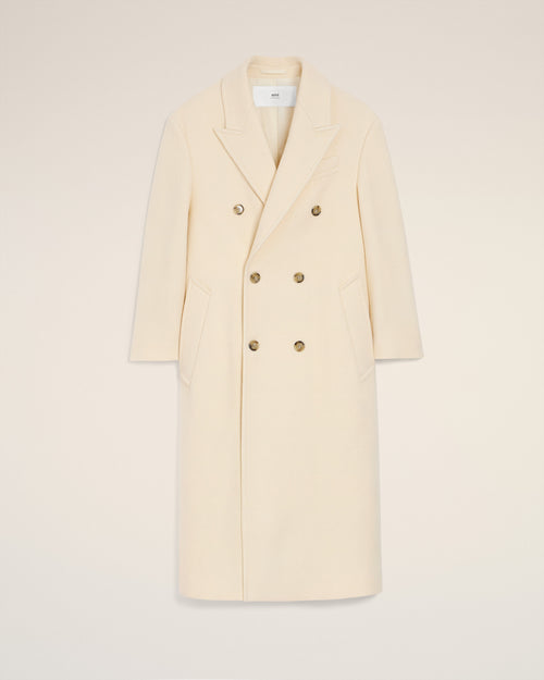 White Wool Double Breasted Long Coat - 2 - Ami Paris