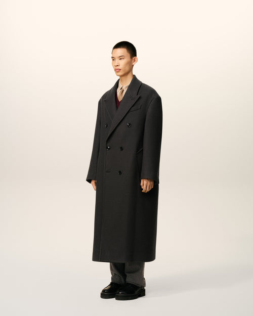 Black Wool Double Breasted Long Coat - 6 - Ami Paris