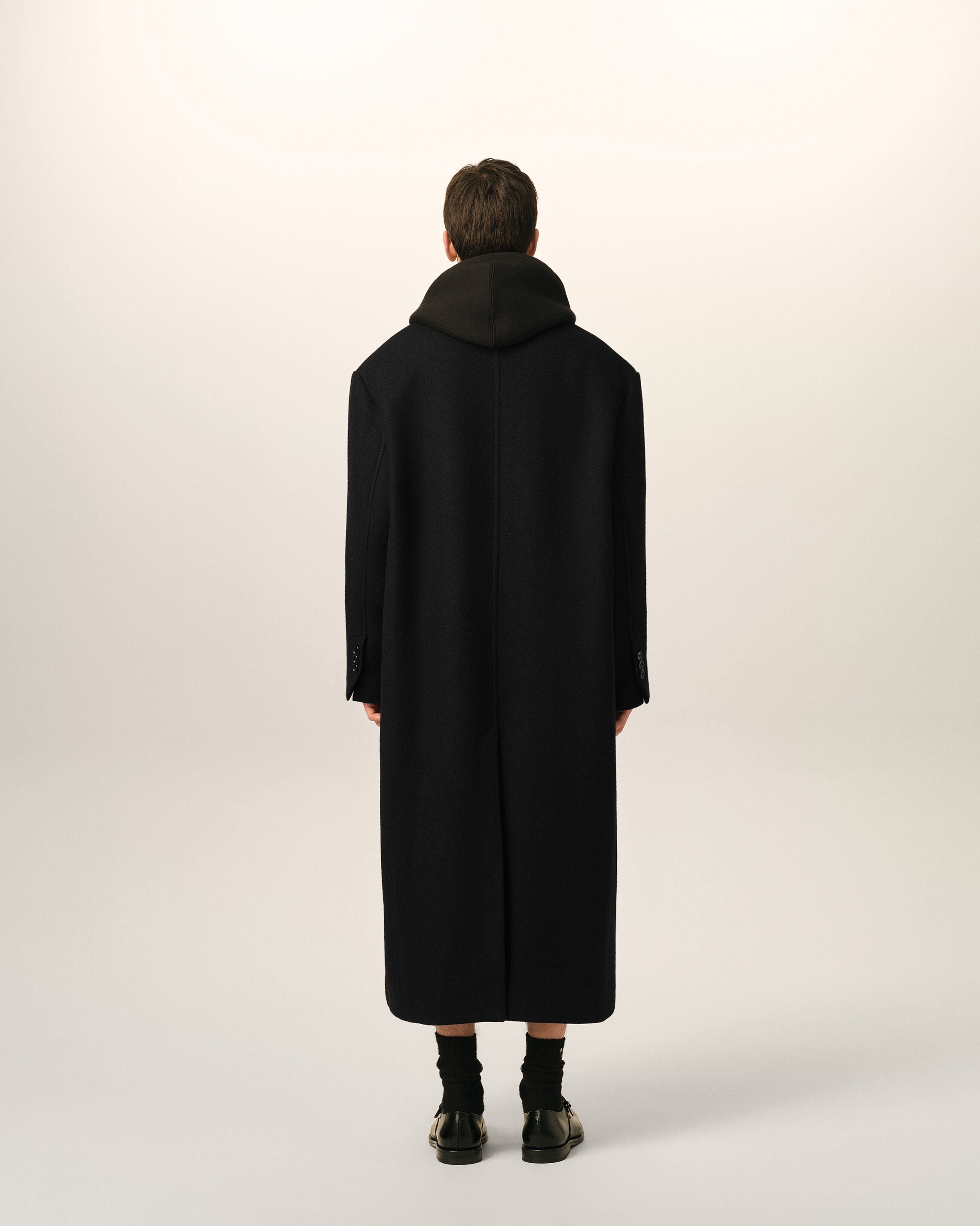ブラック ウール ダブルブレスト ロングコート ブラック | Ami Paris