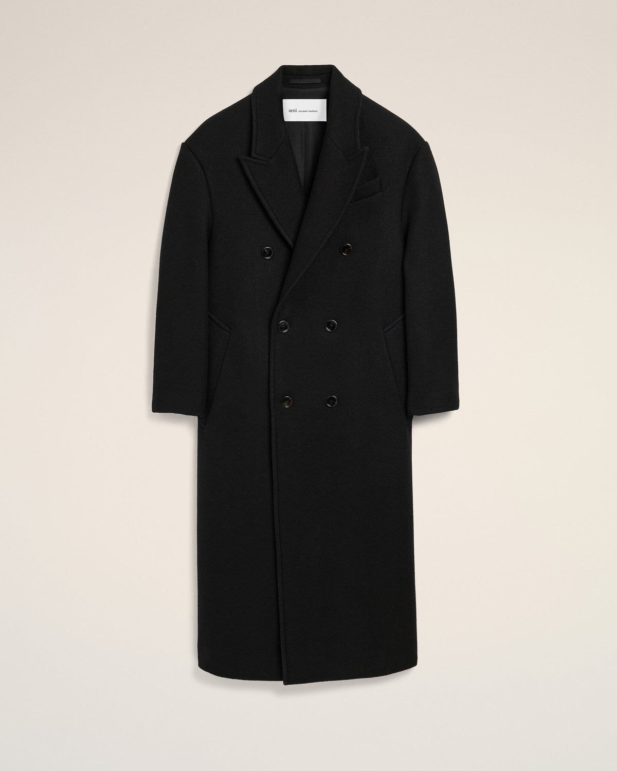 Long black double breasted wool coat - 1