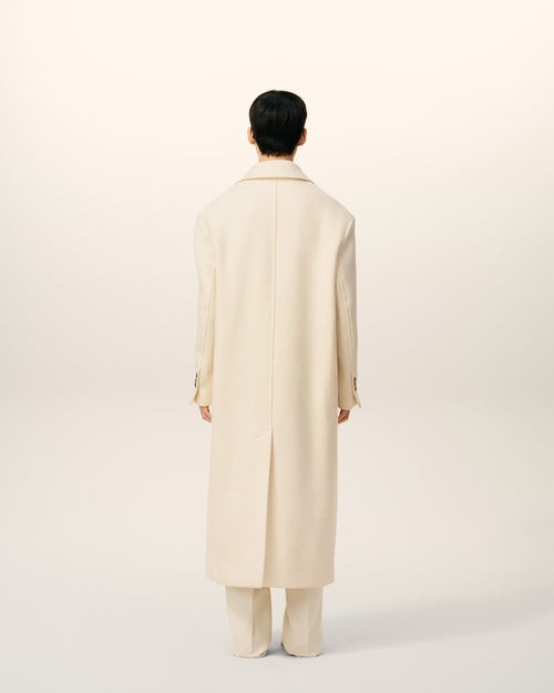 White Wool Double Breasted Long Coat - 5 - Ami Paris