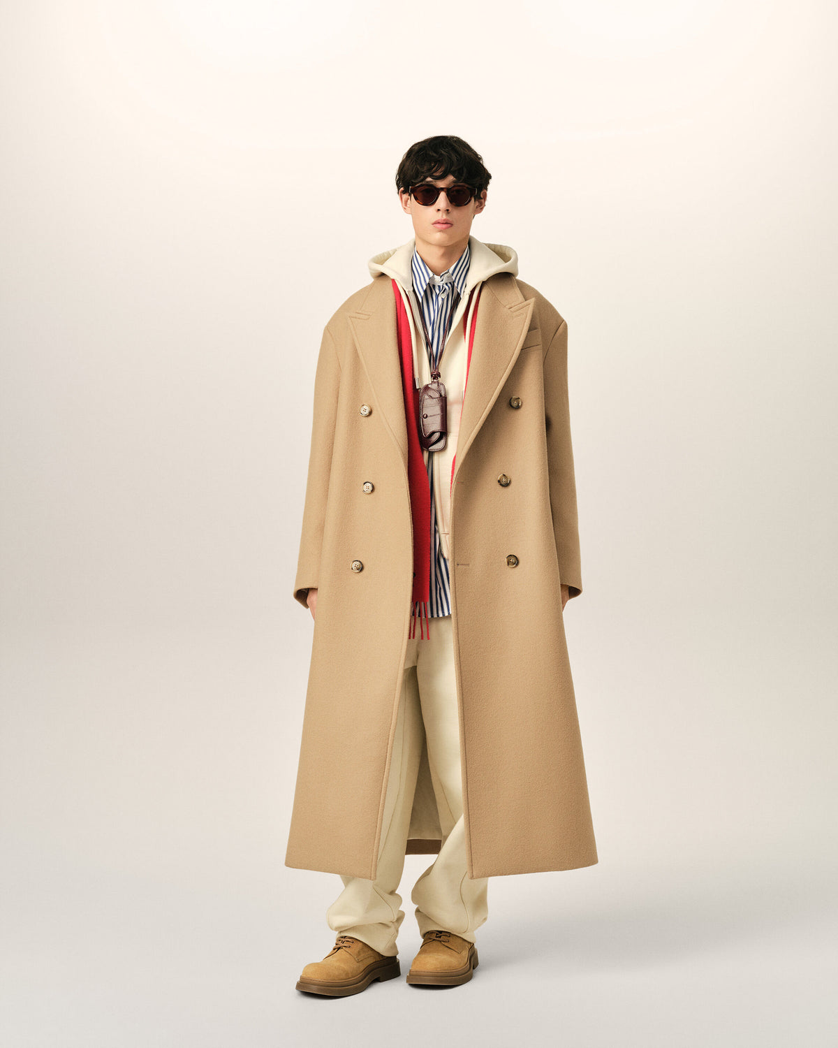 Long beige double breasted wool coat - 2