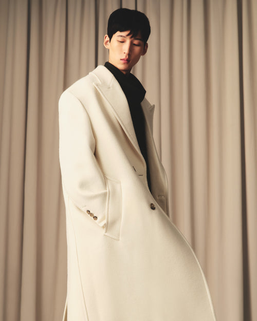 White Wool Double Breasted Long Coat - 7 - Ami Paris