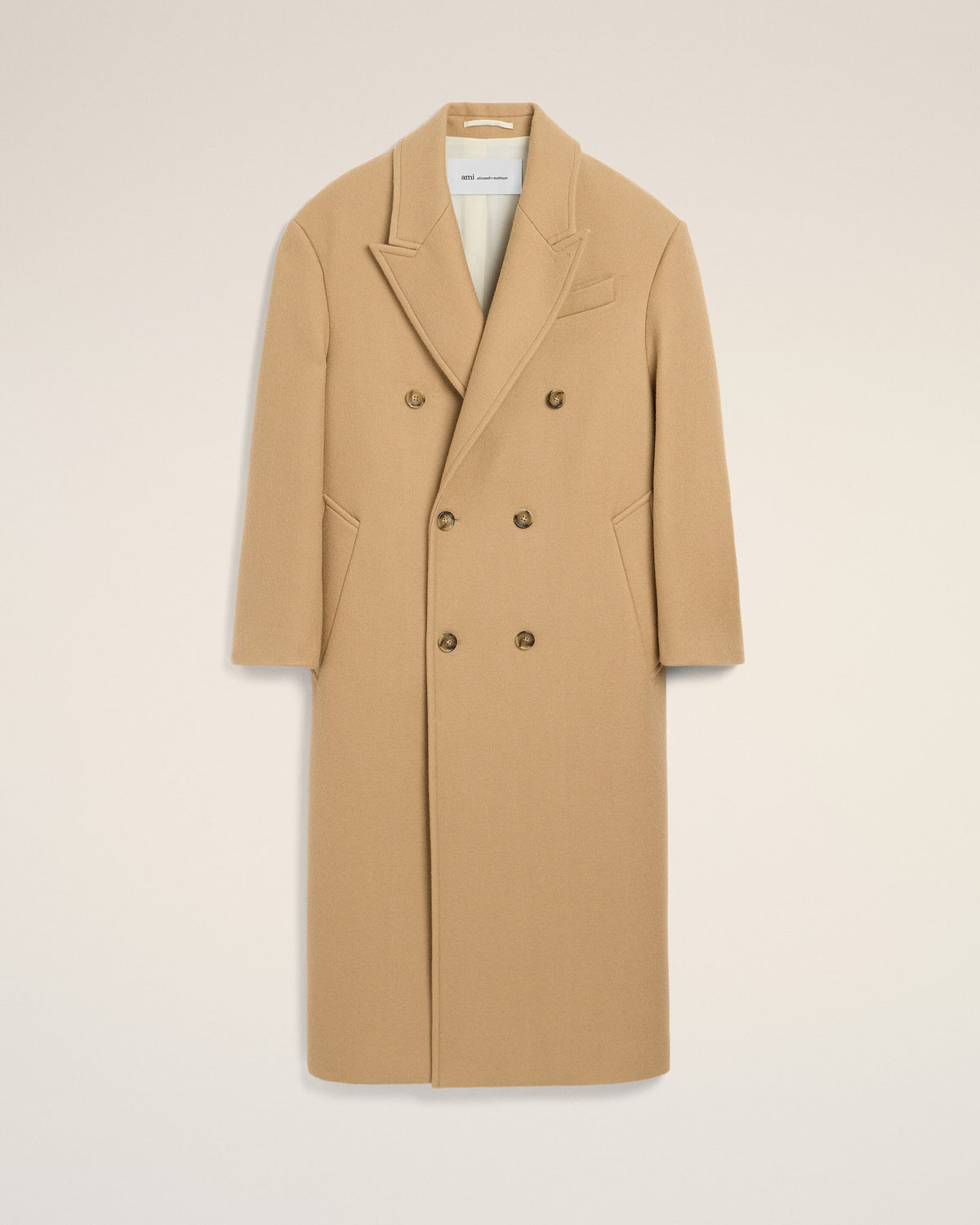 Long beige double breasted wool coat - 1