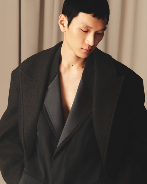 Black Wool Double Breasted Long Coat - 8 - Ami Paris