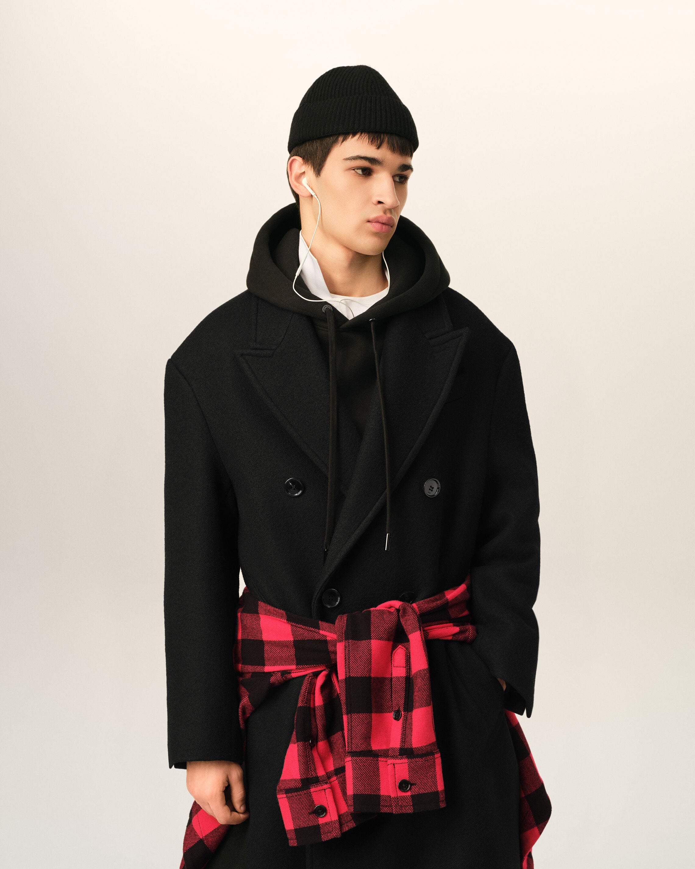 ブラック ウール ダブルブレスト ロングコート ブラック | Ami Paris