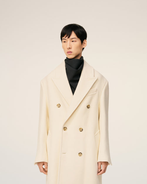 White Wool Double Breasted Long Coat - 3 - Ami Paris