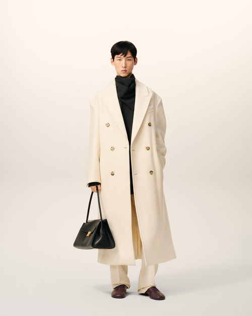 White Wool Double Breasted Long Coat - 1 - Ami Paris