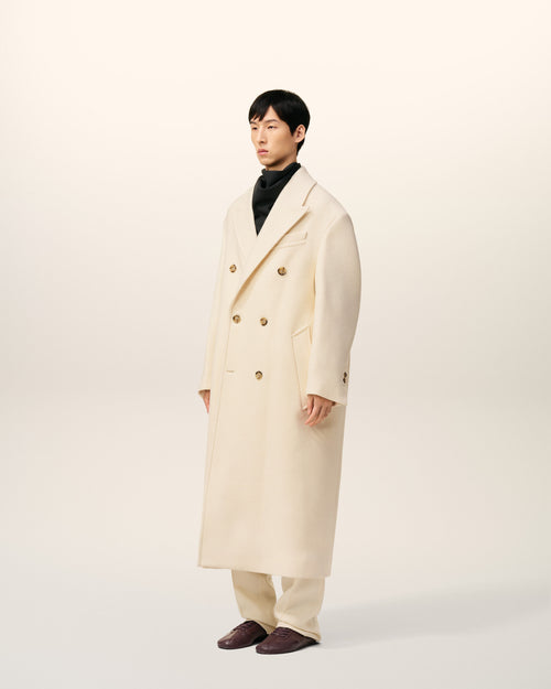 White Wool Double Breasted Long Coat - 6 - Ami Paris