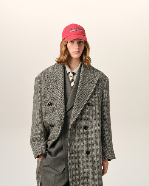Long black double breasted wool herringbone coat - Man - 3 - AMI Paris - Ami Paris
