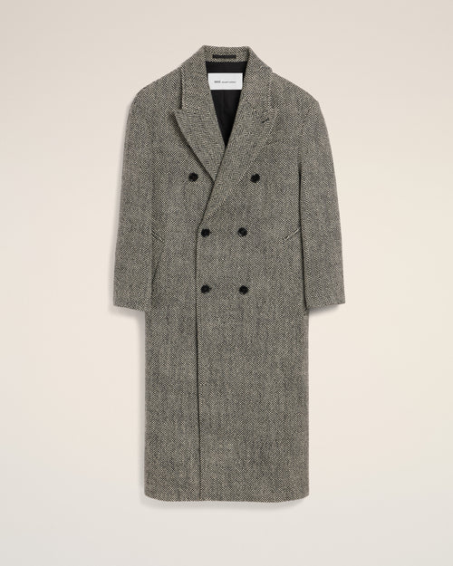 Long black double breasted wool herringbone coat - Man - 1 - AMI Paris - Ami Paris