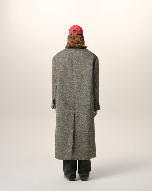 Long black double breasted wool herringbone coat - Man - 5 - AMI Paris - Ami Paris