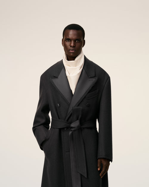 Abrigo de esmoquin largo cruzado de lana negra - Hombre - 3 - AMI Paris - Ami Paris