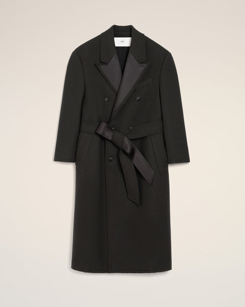 Manteau Smocking Noir Long Croisé En Laine - 2 - Ami Paris