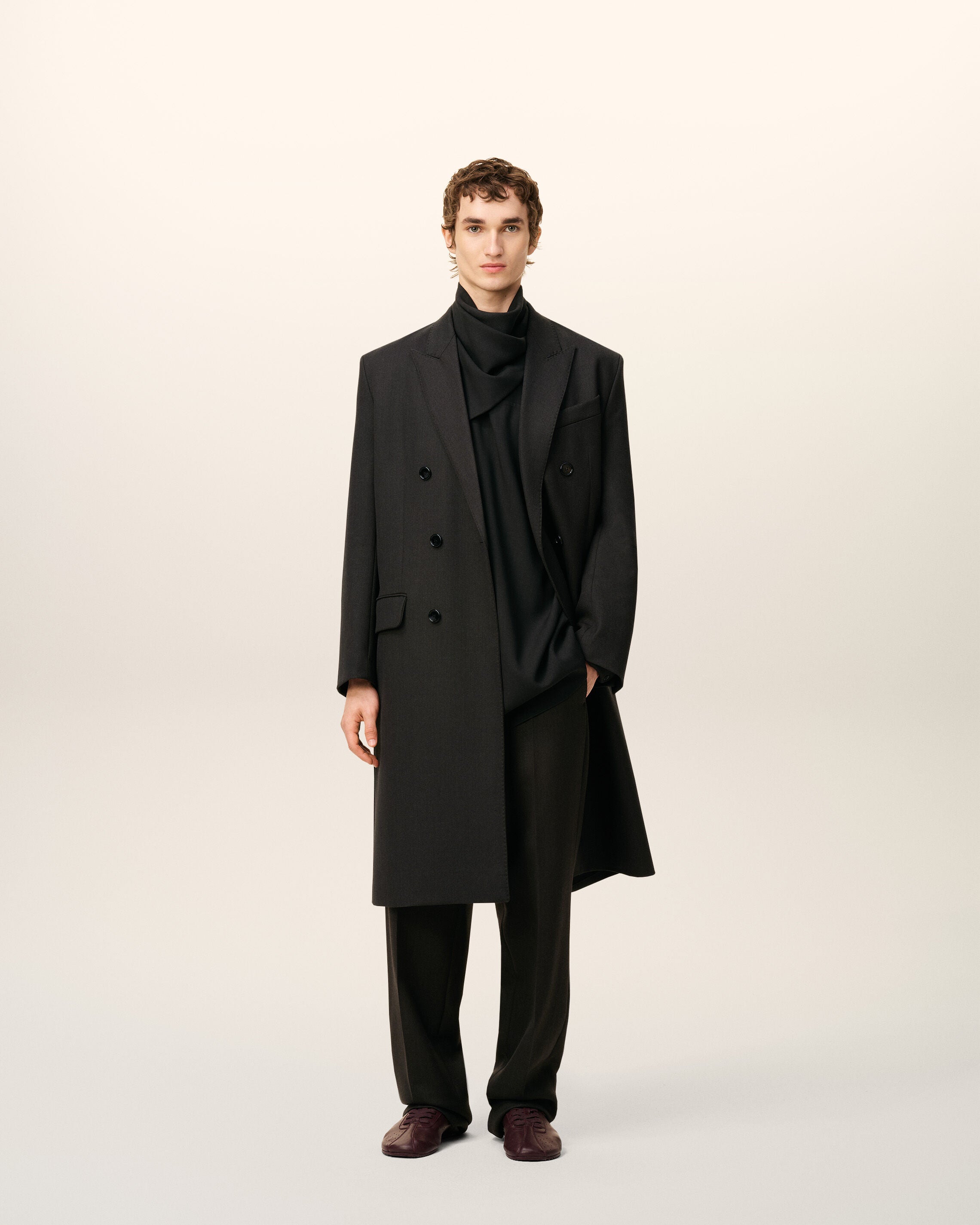 ANTHRACITE Black Wool Double Breasted Straigth Coat | AMI PARIS