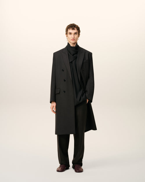 Black Wool Double Breasted Straigth Coat - 1 - Ami Paris