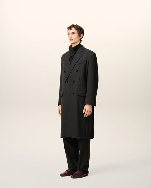 Black Wool Double Breasted Straigth Coat - 6 - Ami Paris