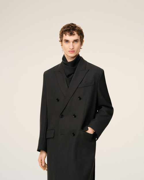 Black Wool Double Breasted Straigth Coat - 3 - Ami Paris
