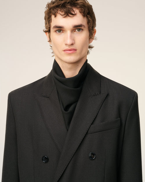 Black Wool Double Breasted Straigth Coat - 4 - Ami Paris