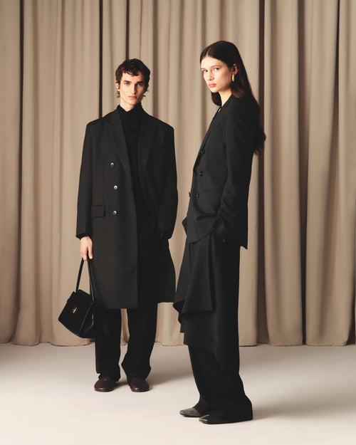 Black Wool Double Breasted Straigth Coat - 7 - Ami Paris