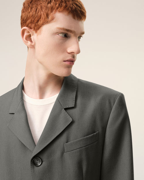 Blazer long Gris Droit Simple Boutonnage en Laine Vierge - Homme - 4 - AMI Paris - Ami Paris