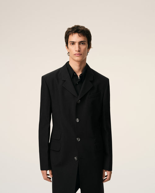 Blazer Long Noir Droit Simple Boutonnage en Laine Vierge - Homme - 3 - AMI Paris - Ami Paris