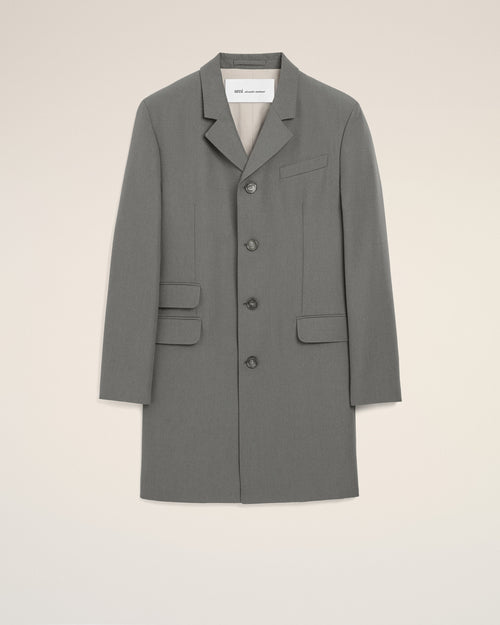 Blazer long Gris Droit Simple Boutonnage en Laine Vierge - CARBONE - Ami Paris
