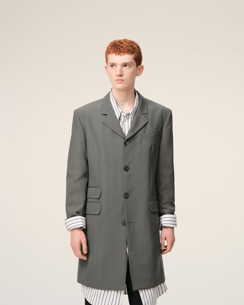 Blazer long Gris Droit Simple Boutonnage en Laine Vierge - Homme - 3 - AMI Paris - Ami Paris