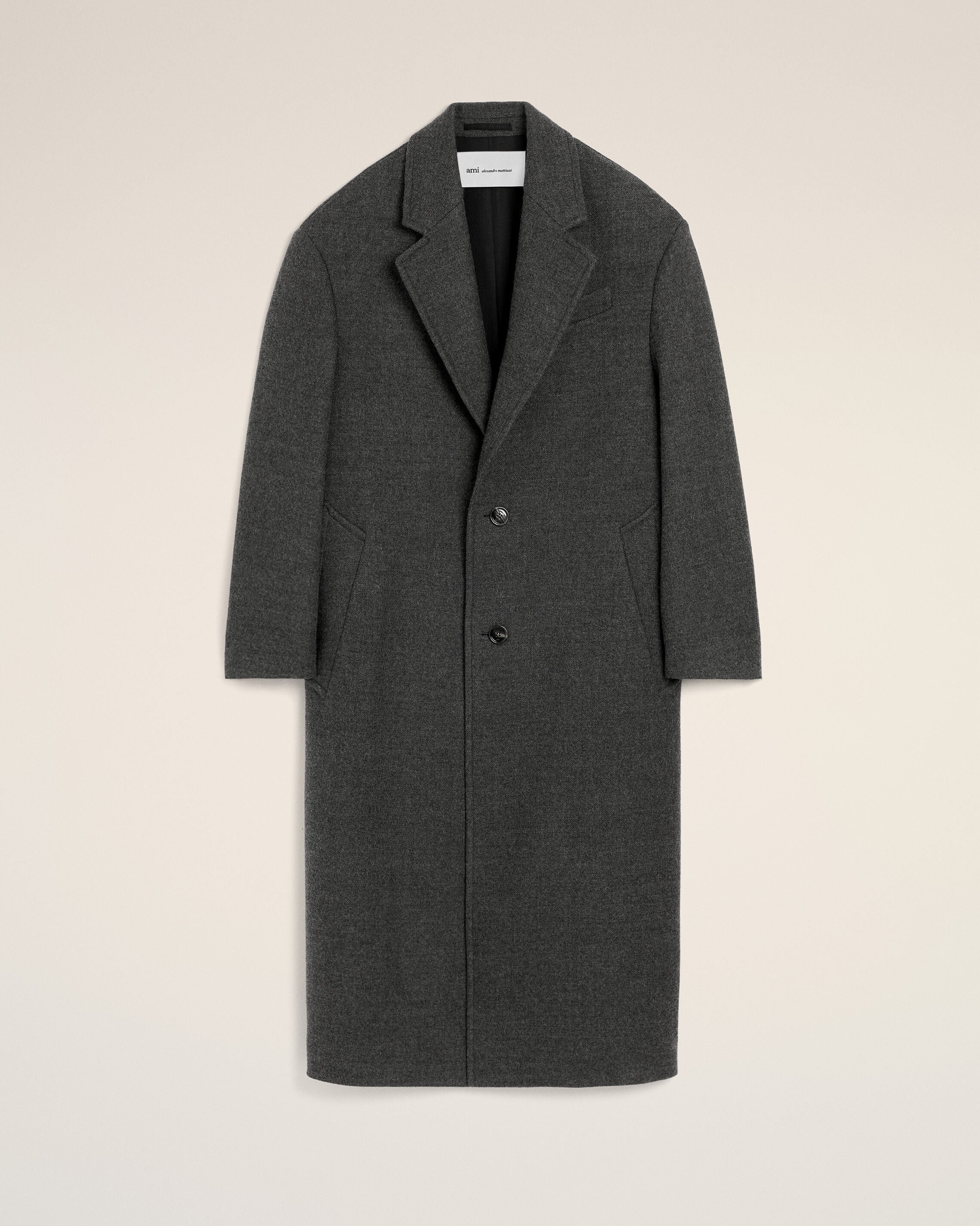 Manteau long gris simple boutonnage en laine - 1