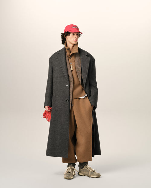 Manteau long gris simple boutonnage en laine - Homme - 2 - AMI Paris - Ami Paris