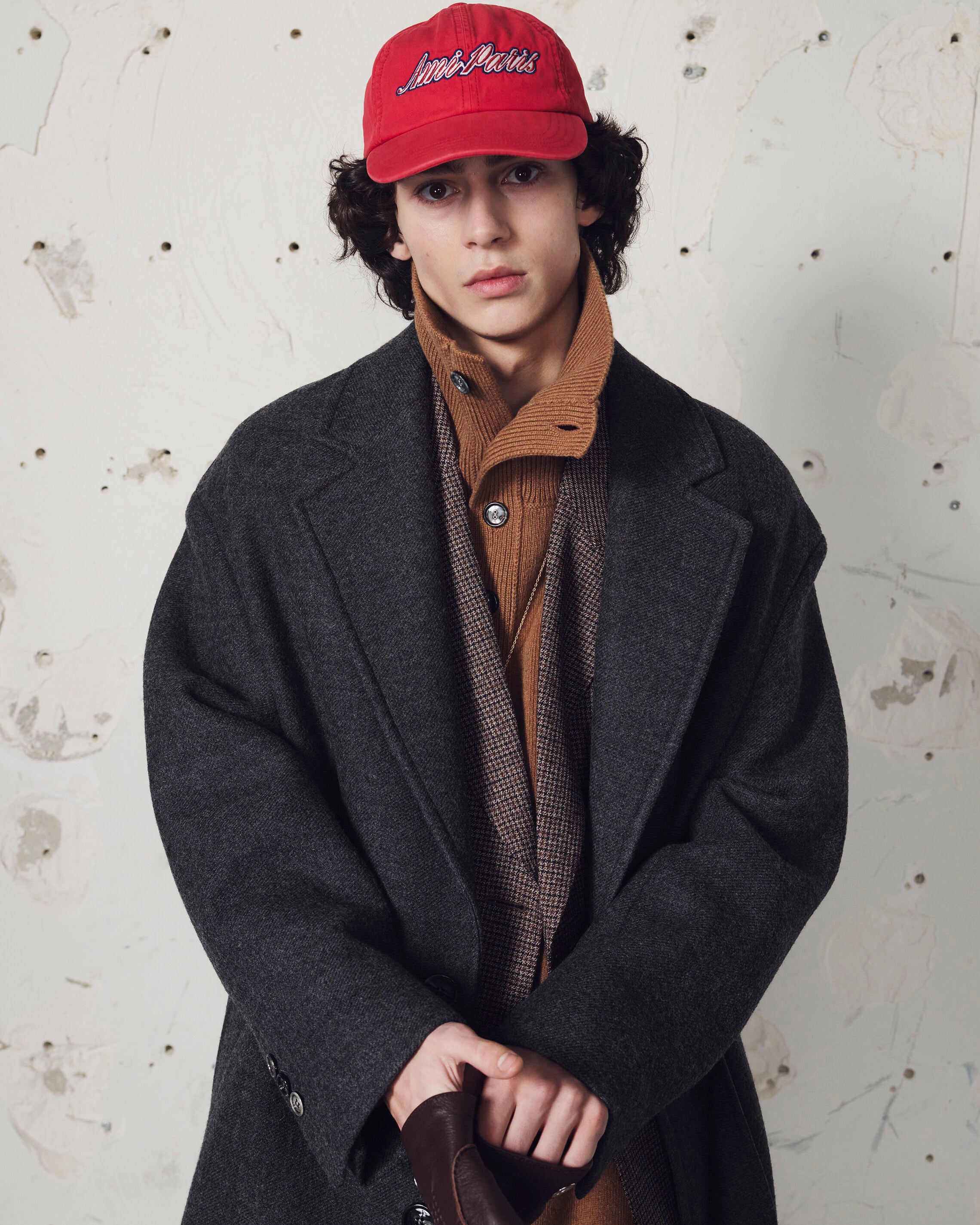Manteau long gris simple boutonnage en laine - 7