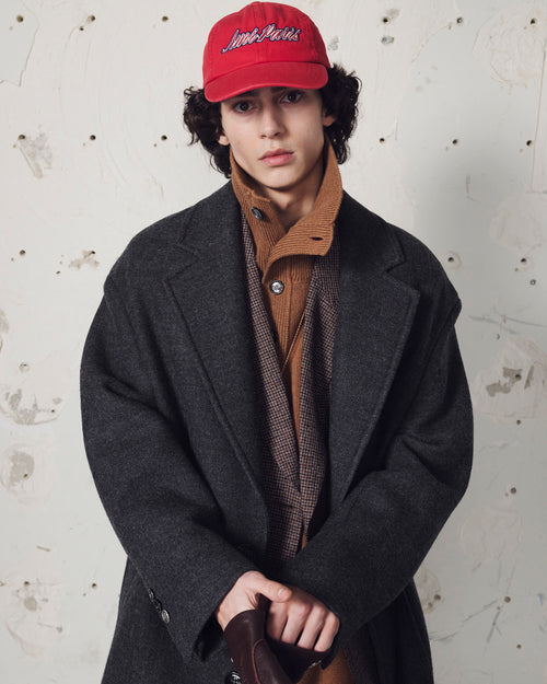 Manteau long gris simple boutonnage en laine - Homme - 7 - AMI Paris - Ami Paris