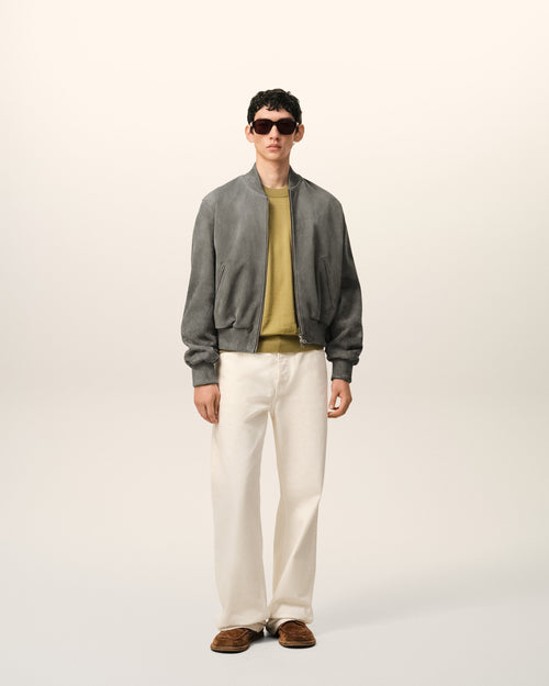 Giacca con zip Ami De Coeur in pelle di capra grigia - 1 - Ami Paris