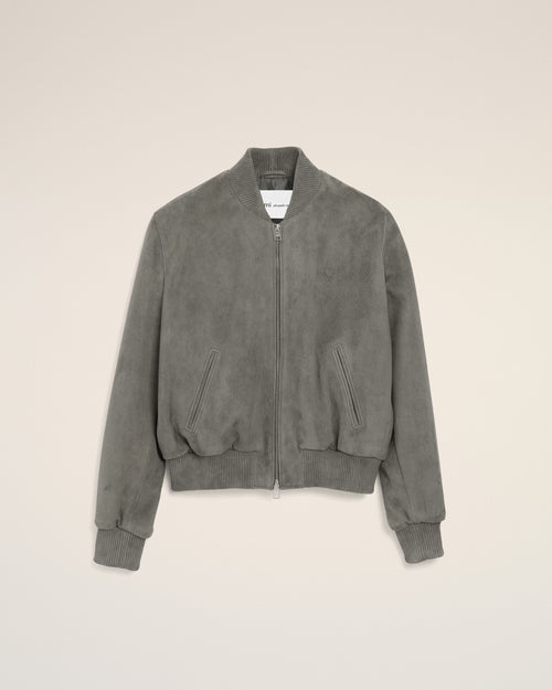 Giacca con zip Ami De Coeur in pelle di capra grigia - 2 - Ami Paris